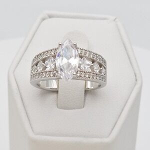 FUZION CREATIONS FZN Ring 925 Sterling Silver Marquise Cut Cubic Zirconia Size 7